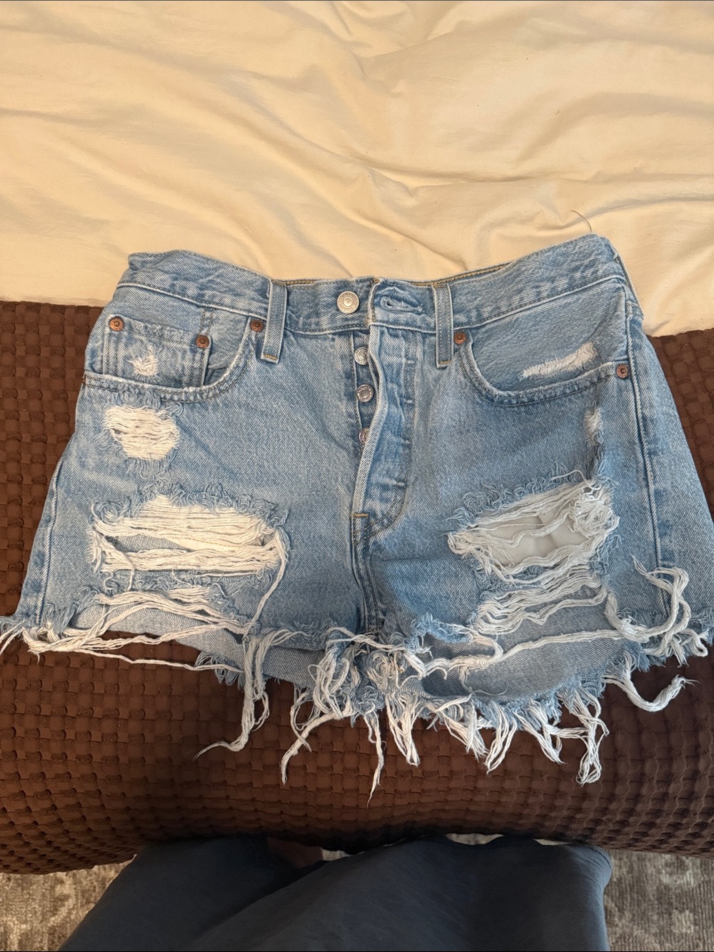 Levi's Light Blue Distressed Denim Shorts